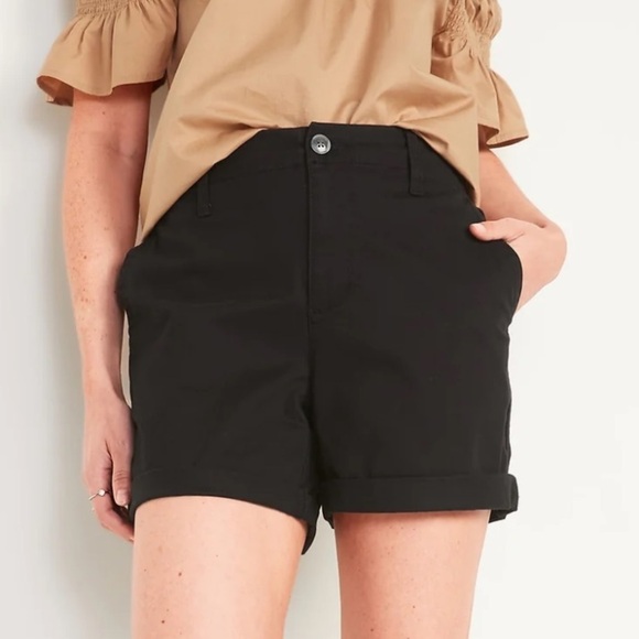 NWT Old Navy High Waisted OGC Pull On Chino Shorts in Black - Picture 1 of 10